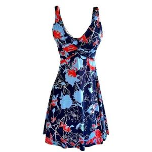 CHICOS, DAISY BLUE, NWT, FLORAL PRINT SUNDRESS. NAVY BACKGROUND. SIZE S
